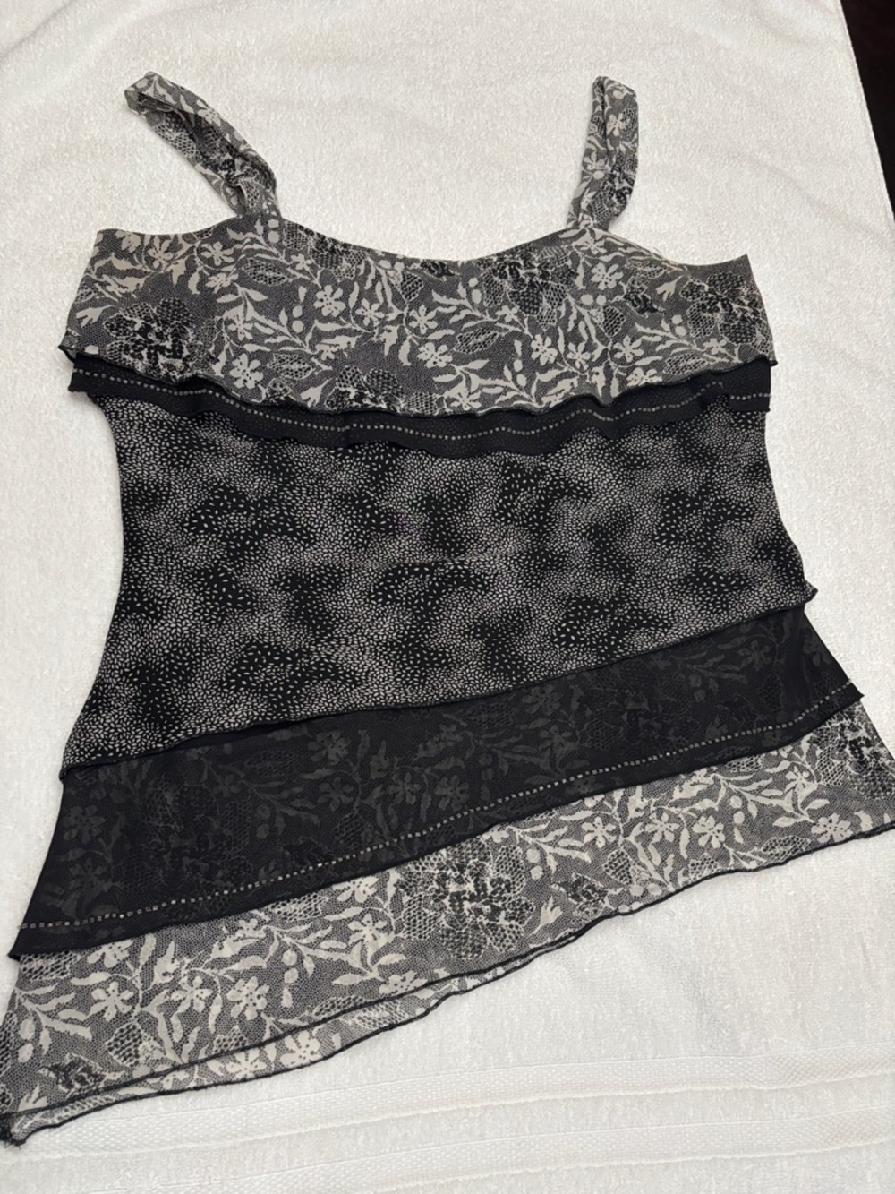 Women's Black Floral Patterned Layered Camisole Top